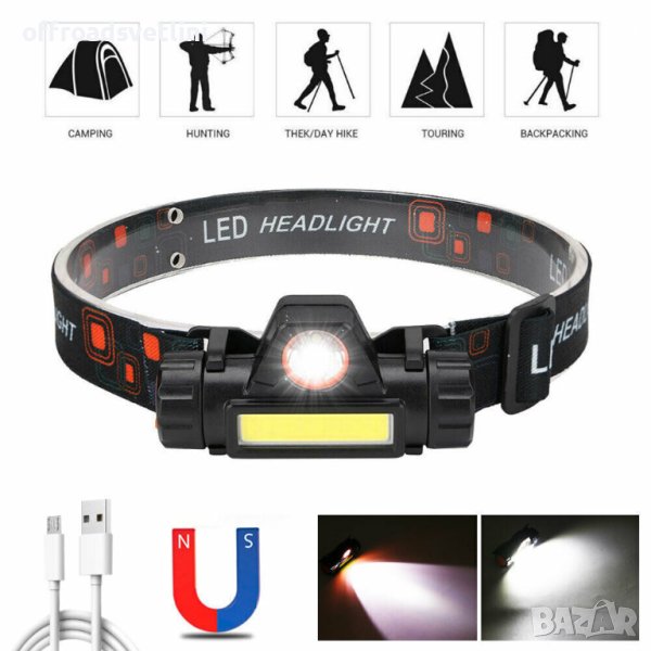 Мощен Челник за глава с вградена батерия и кабел за зареждане, снимка 1