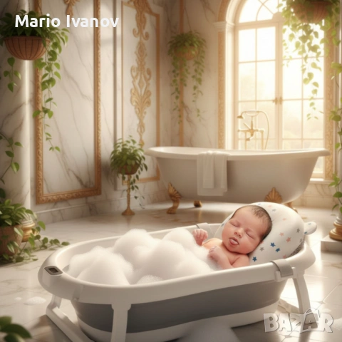 Сгъваема бебешка вана с термометър и възглавница, снимка 3 - Комплекти за бебе - 53019262