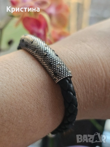 Маркова гривна от кожа и сребро/925, снимка 2 - Гривни - 52913782