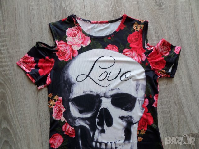  Рокля череп с отворени рамене , снимка 8 - Рокли - 36741463