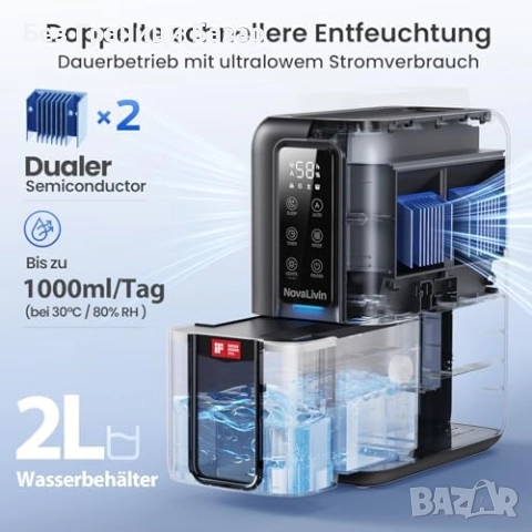 Нов Преносим влагоуловител 2L с таймер, LED светлина и тих режим за дом, снимка 3 - Влагоабсорбатори и влагоуловители - 51681260