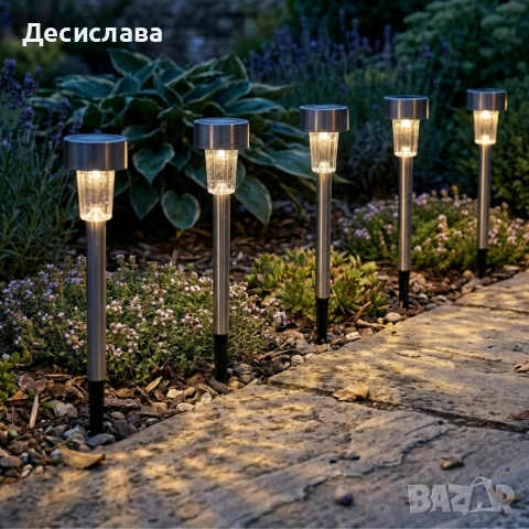 Комплект от 5 броя Led соларни лампи - автоматично включване без разход за електроенергия, снимка 2 - Градински мебели, декорация  - 54027764