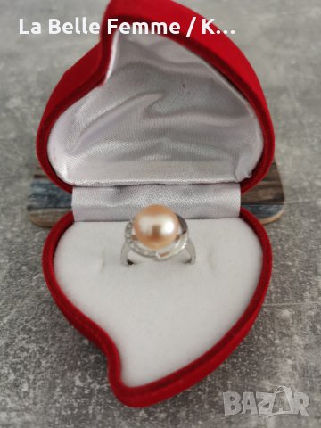 Сребърен пръстен с перла в луксозна кутия, снимка 7 - Пръстени - 34878544