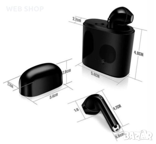 Безжични слушалки i7S с кутия за зареждане 950 mAH i7S Black Edition , черни, снимка 3 - Безжични слушалки - 31995361