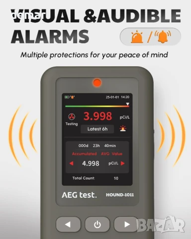 AEGTEST HOUND-1011 Преносим радон детектор за дома, лек, точен сензор, снимка 5 - Друга електроника - 51299393