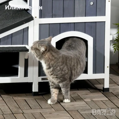 Външна къщичка за котки PawHut, двуетажна, снимка 7 - За котки - 51970770