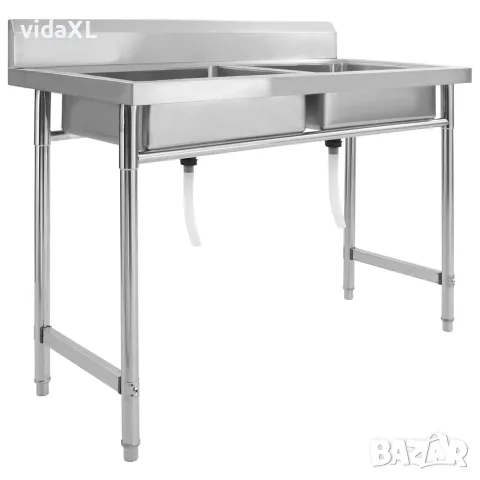 vidaXL Кухненска мивка с двойно корито, неръждаема стомана