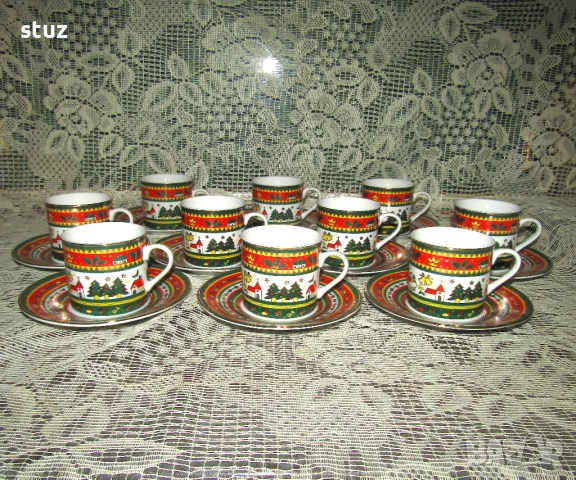 Порцеланови чашки за кафе, чай, с чинийки, с коледни мотиви, нови , снимка 2 - Чаши - 52585521