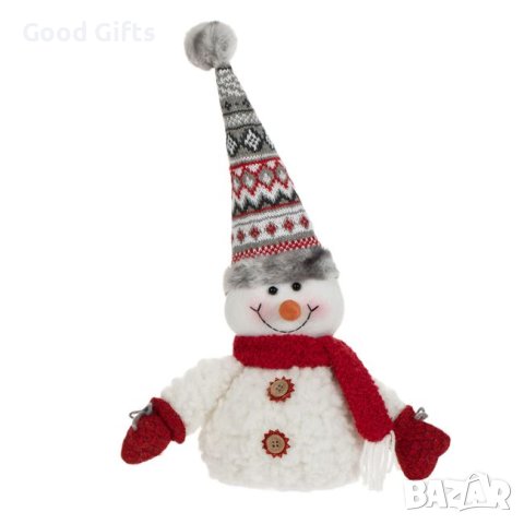 Коледен Снежен човек, С шапка в сиво и бяло, 40см