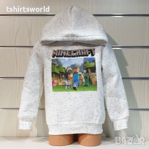 Нов детски суичър в цвят бял меланж с дигитален печат MINECRAFT, снимка 6 - Детски анцузи и суичери - 38484051