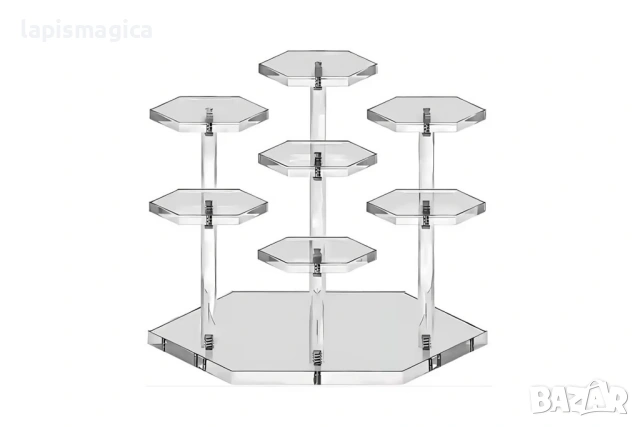 Акрилна стойка с 7 нива – шестоъгълен дизайн - черна или прозрачна, снимка 4 - Други - 53375821