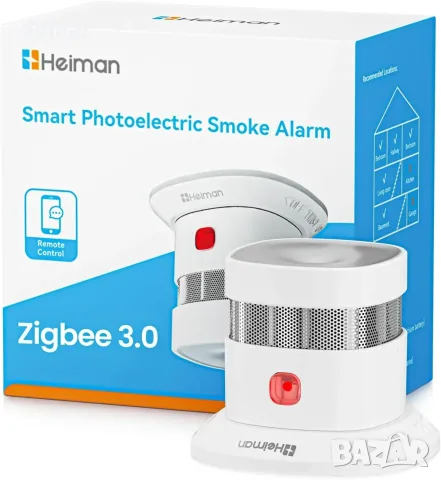 Heiman Zigbee 3.0 смарт оптичен (фотоелектричен) детектор за дим за Smart Home система, 1 бр.
