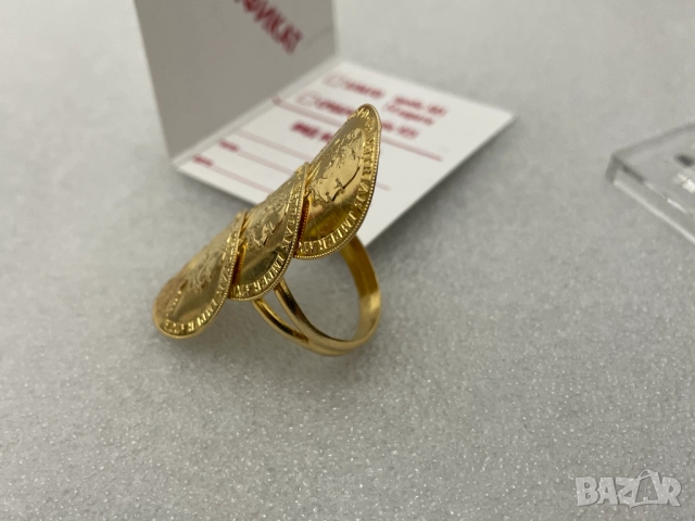 Дамски Златен Пръстен с три монети Франц Йосиф- 4,319 грама, 14К (проба 585), снимка 4 - Пръстени - 51431869