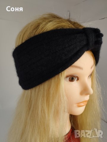 Дамска лента плетена в черно, снимка 11 - Шапки - 42370605