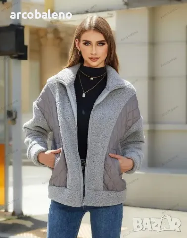 Плюшено дамско яке с дълги ръкави и цип, 5цвята , снимка 2 - Якета - 47655317