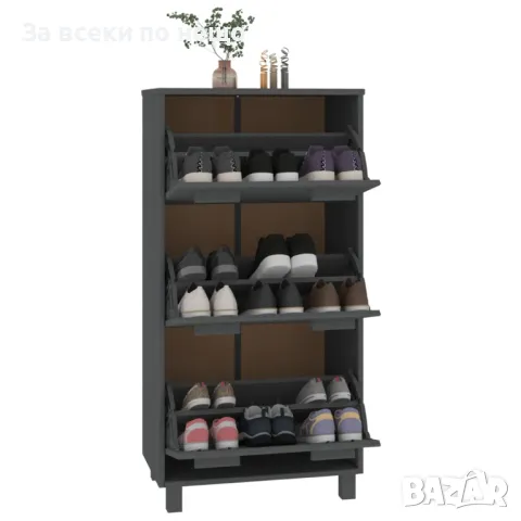Шкаф за обувки, тъмносив, 59,5x35x117 см, бор масив, снимка 2 - Шкафове - 48289764