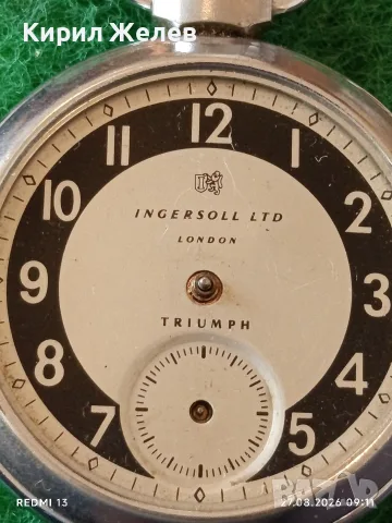 Стар джобен часовник INGERSOLL Made in Britain рядък за КОЛЕКЦИОНЕРИ 37177, снимка 4 - Антикварни и старинни предмети - 55829547