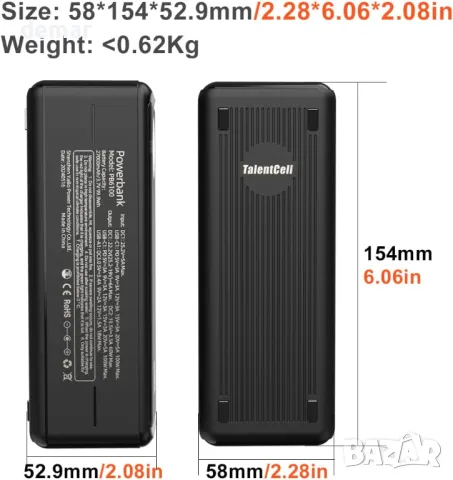 TalentCell Powerbank, преносима външна батерия с капацитет 27000mAh, 100W Max, 4 порта, снимка 2 - Външни батерии - 50421389