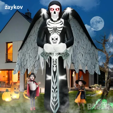 12 фута Хелоуин надуваеми с LED светлина, Kalolary Giant Winged Grim Reaper

, снимка 4 - Лед осветление - 49840384