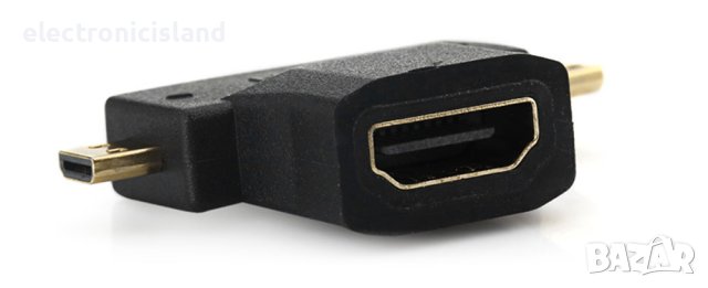 Позлатен 3 в 1 HDMI женски към Micro HDMI и Mini HDMI мъжки конвертор 1080P, снимка 2 - Стойки, 3D очила, аксесоари - 42462655