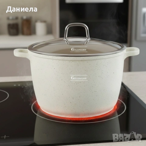 Дълбока тенджера Goldmann GM-0624B с мраморно покритие, 24 см, 6.2 л, индукция, снимка 3 - Съдове за готвене - 53045012