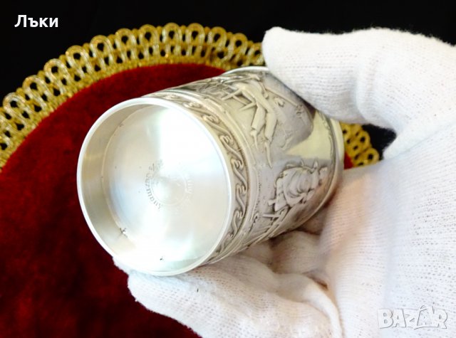 Чаша от калай за вино,релефна картина. , снимка 8 - Антикварни и старинни предмети - 34562766