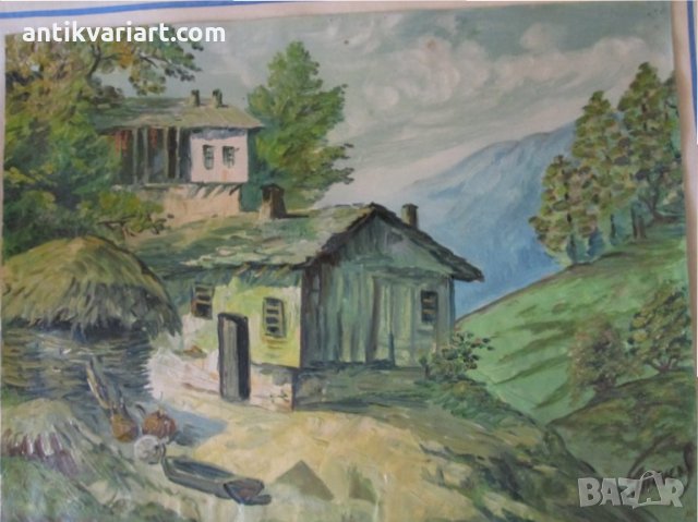 Стара картина,масло,картон, подпис- Танев, 48х37см., снимка 6 - Картини - 29413759