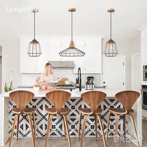 Пендел с Дървен връх и Метална решетка, снимка 4 - Лампи за таван - 38326297