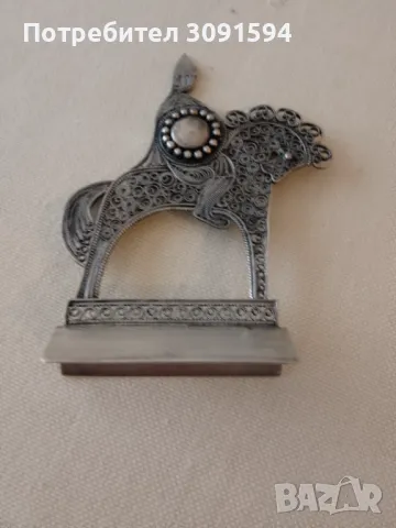 Руска Красива фигура, изработена филигран от сребро, представляваща ездач на кон., снимка 4 - Антикварни и старинни предмети - 48606082