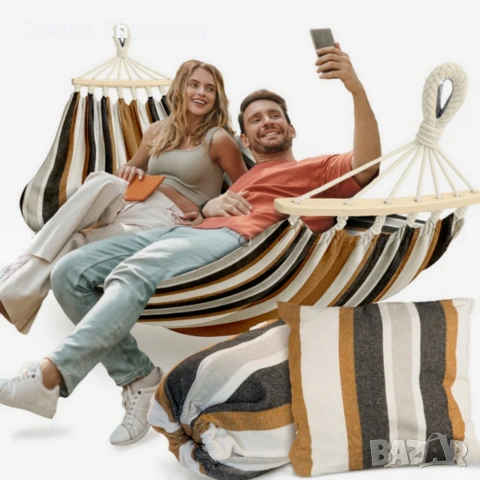 Хамак XXL с възглавница и чанта — максимален комфорт до 250 кг за релакс навън, снимка 11 - Градински мебели, декорация  - 53327862