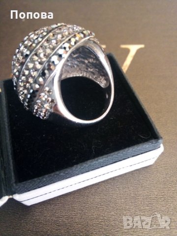 Уникален огромен сребърен пръстен със Сваровски кристали , снимка 3 - Пръстени - 30538197
