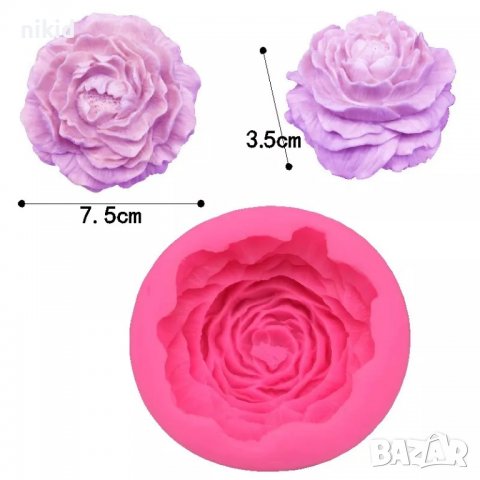 Голям цъфнал Божур цвете силиконов молд форма декорация торта фондан шоколад гипс, снимка 7 - Форми - 38047550