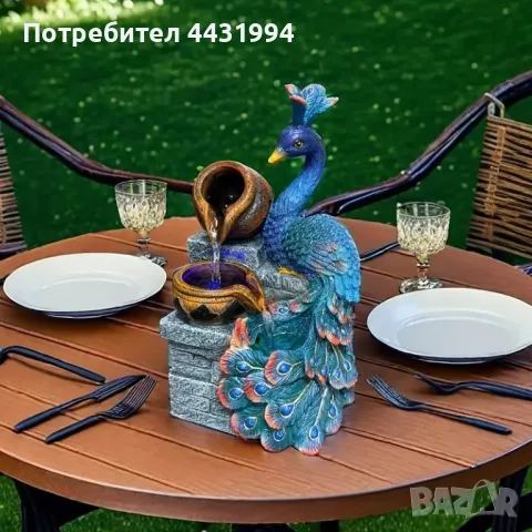 Пейзажна Табло Водна Фонтана Във Форма На Паун -, снимка 1