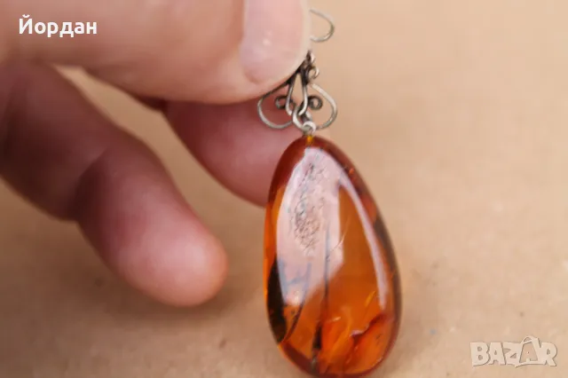 Сребърна игла с кехлибар, снимка 7 - Колиета, медальони, синджири - 49771442