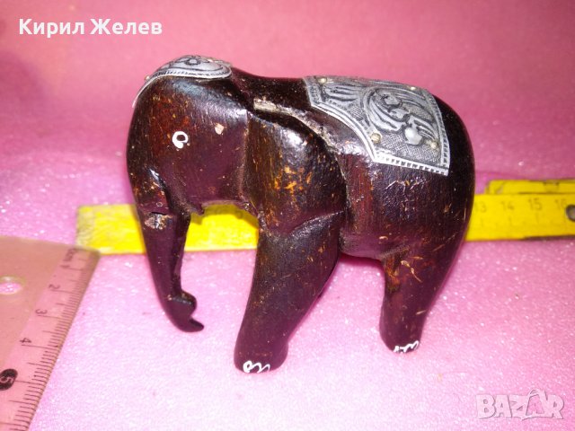ДЪРВЕНА КОЛЕКЦИОНЕРСКА ФИГУРКА СЛОНЧЕ РЪЧНА ИЗРАБОТКА с ОРНАМЕНТИРАН МЕТАЛЕН ОБКОВ 42910