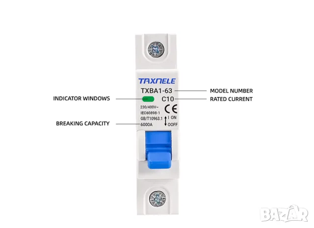 Taxnele TXBA1-63 1P MCB автоматичен прекъсвач 6kA, снимка 3 - Друга електроника - 55994730