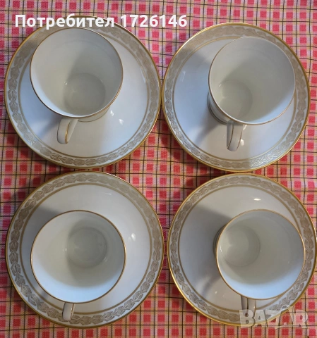 Порцеланов сет за кафе 4 броя с позлата на Eschenbach Bavaria Germany, снимка 6 - Чаши - 54037282