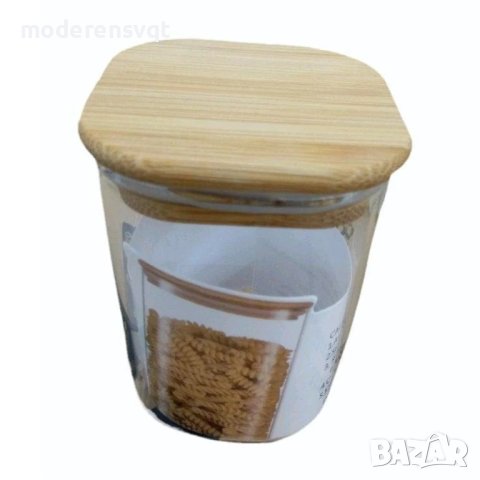 Малък стъклен буркан с бамбуков капак, снимка 4 - Други - 42746758