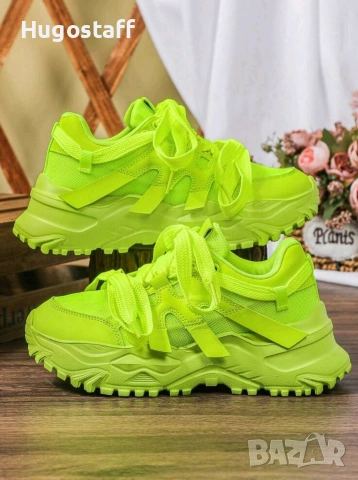 Нови Ултра леки професионални маратонки с дебела подметка дишащи Фосфоресциращо зелено спортни 45/46