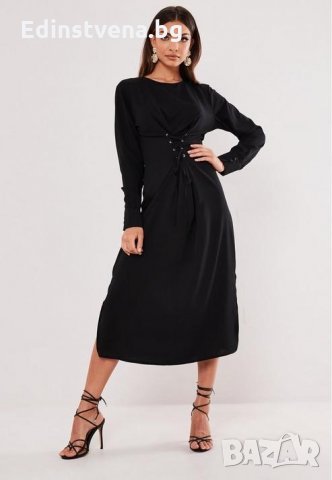Черна рокля с връзки-корсет, снимка 1 - Рокли - 31110070