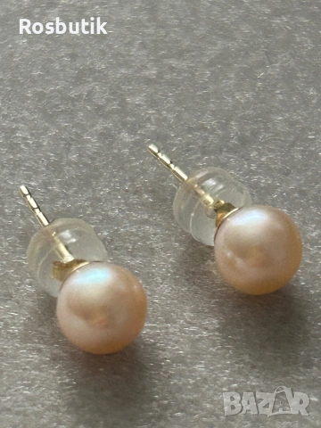 Златни обеци  с естествени розови перли ААА