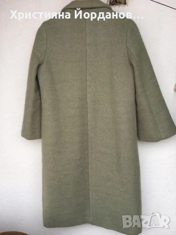 Вълнено палто цвят светла мента със сиви отенъци, М, снимка 13 - Палта, манта - 53089654