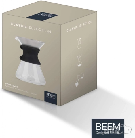 1бр/ Стъклена кана с метален филтър BEEM Classic Selection Pour Over (до 6 чаши), снимка 3 - Други - 51974699