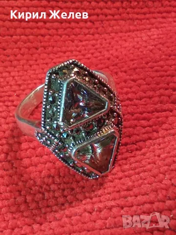 ШАРМАНТЕН СКЪПОЦЕНЕН СРЕБЪРЕН ПРЪСТЕН СРЕБРО 925 с БЯЛА ПОЗЛАТА ЛАБОРАТОРЕН МОЙСАНИТ МАРКАЗИТИ 48743, снимка 16 - Пръстени - 49346500