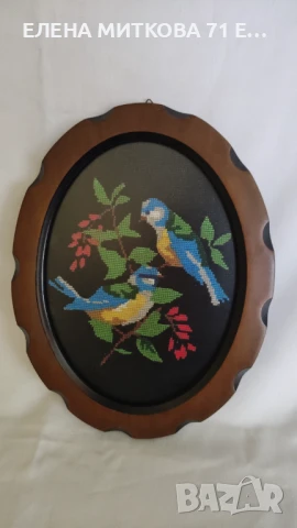 2 гобленчета с птиченца -в дървена рамка и антирефлексно стъкло, снимка 2 - Гоблени - 50529768