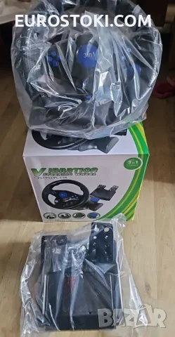Геймърски волан с педали, въртящ се на 180 градуса, USB, съвместим с PS3/PS2/PC, снимка 10 - Аксесоари - 56228367