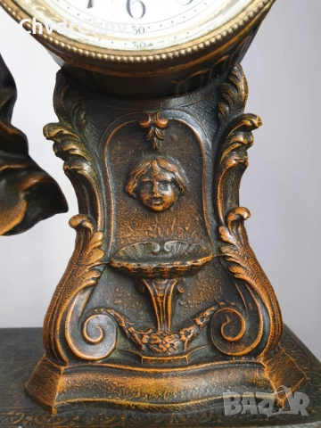Франция 1800-те/50см-7кг стар френски каминен часовник/метална ЦАМ фигура-мрамор, снимка 13 - Антикварни и старинни предмети - 51476192