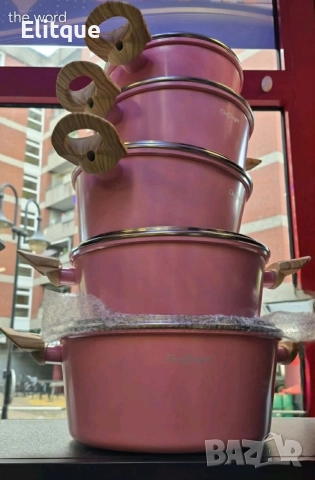 Cheffinger - Розов комплект тенджери, с мраморно покритие, здравословно готвене без залепване, снимка 2 - Съдове за готвене - 52968779