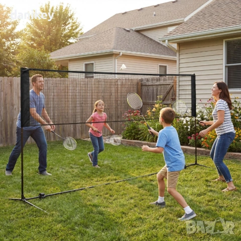 Преносима спортна мрежа 4.20м – за Бадминтон, Тенис и Волейбол | Регулируема и стабилна, снимка 2 - Други спортове - 54192226