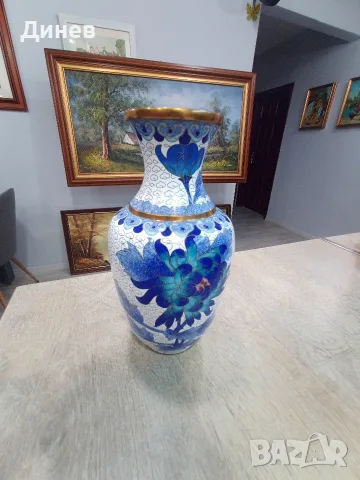 Китайска ваза Клоазоне (Cloisonné) – изящна изработка от мед, емайл и позлата (21х11 см), снимка 7 - Вази - 55946336
